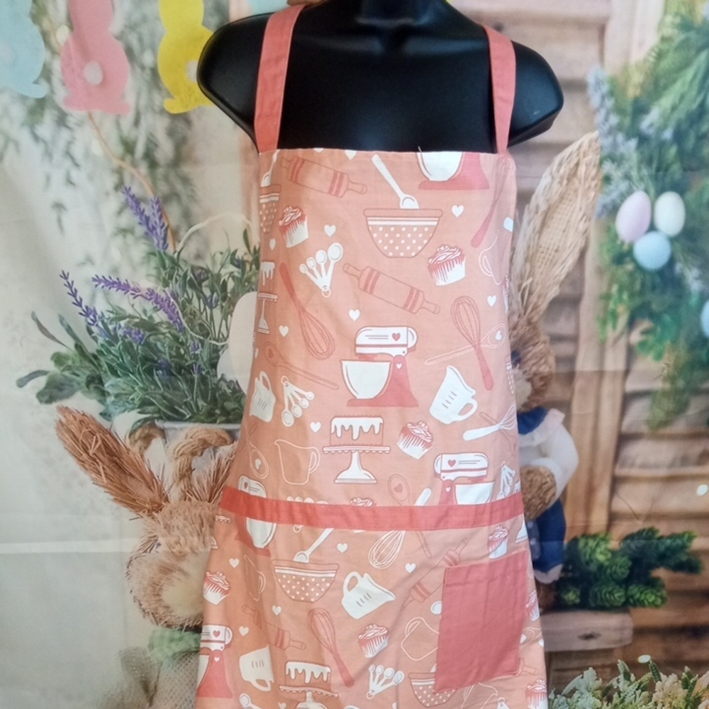 🏠 Peach Kitchen Baking Apron with Pocket